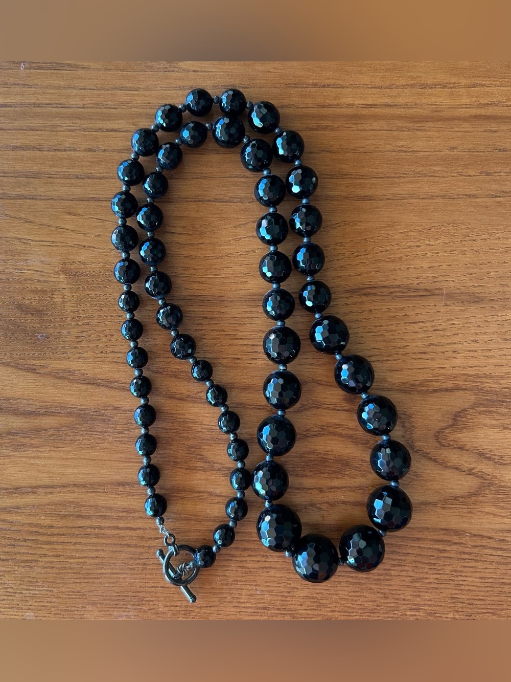 Shiny Black Faceted Glass Beaded Necklace